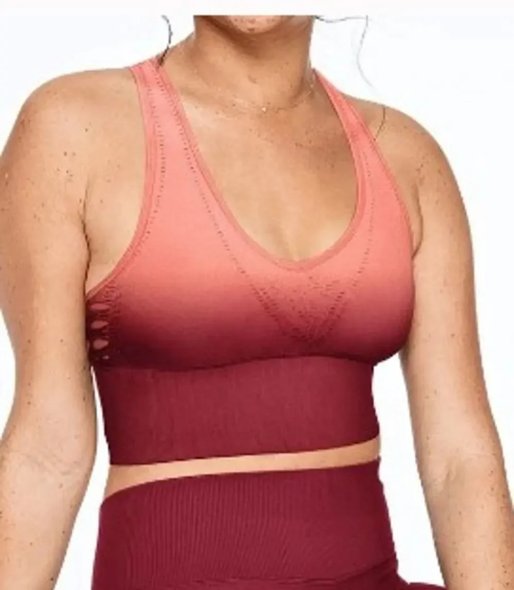 PINK Victoria's Secret Ombre Longline Sports Bra Racerback NWT XS Burgundy Peach